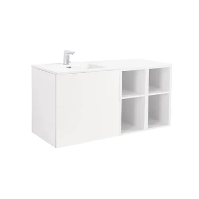 Möbelpaket Isella vit inkl tvättställ med enkelho vänster och två öppna sidoskåp