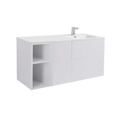 Möbelpaket Isella grå, inkl tvättställ med enkelho höger, tvättkorg och öppet sidoskåp