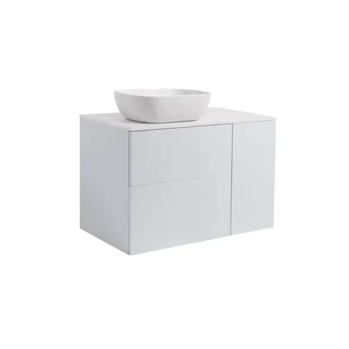 Kommod Isella 90 grå (60kommod+30uskåp m tvkorg) vit bänkskiva o rektang vitmatt tvättställ 46x33