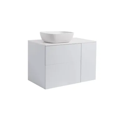 Kommod Isella 90 grå (60kommod+30uskåp m tvkorg) vit bänkskiva o rektang vitmatt tvättställ 46x33