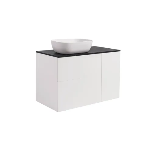 Kommod Isella 90 vitmatt (60kommod+30uskåp m tvkorg) svart bänkskiva rekt vitmatt tvättställ 46x33