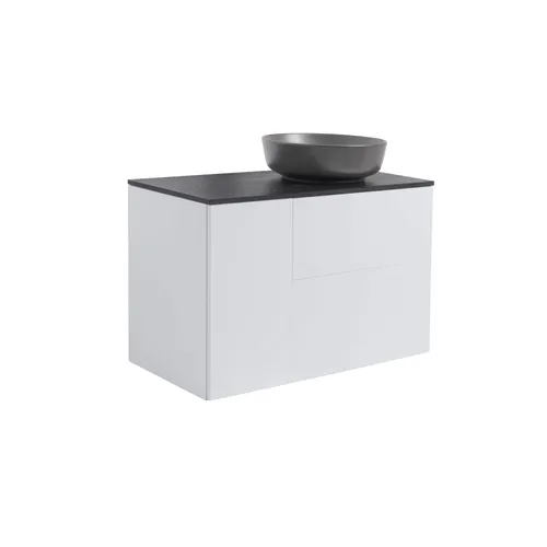 Kommod Isella 90 grå (60kommod+30uskåp m tvkorg) svart bänkskiva o runt svartmatt tvättställ 42