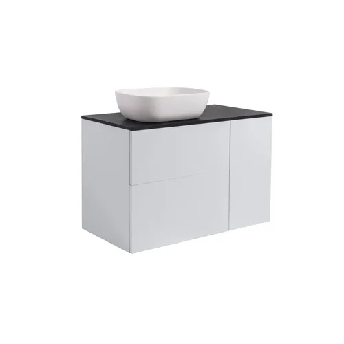 Kommod Isella 90 grå (60kommod+30uskåp tvkorg) svart bänkskiva o rektang vitmatt tvättställ 46x33