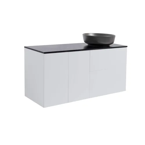 Kommod Isella 120 grå (60kommod+30uskåp m tvkorg) svart bänkskiva o runt svartmatt tvättställ 42