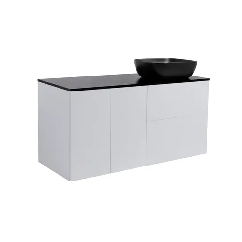 Kommod Isella 120 grå (60kommod+30uskåp m tvkorg) svart bänkskiva rekt svartmatt tvättställ 46x33