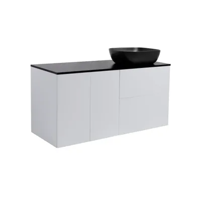 Kommod Isella 120 grå (60kommod+30uskåp m tvkorg) svart bänkskiva rekt svartmatt tvättställ 46x33