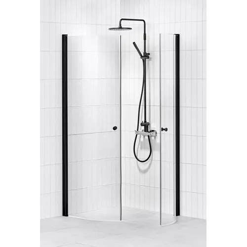 Duschhörna Lusso black svängd 80x80 klarglas