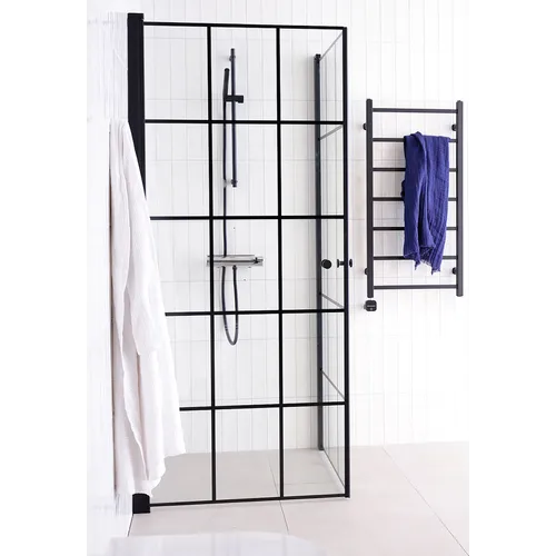 Duschhörna Lusso black chess 80x80 klarglas med rutmöster