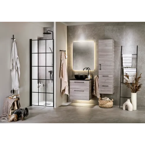 Kommod Isella 90 vit matt med vit bänkskiva och rektangulärt vit matt tvättställ 46x33 cm