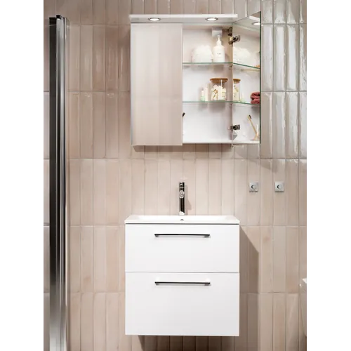 Spegelskåp / badrumsskåp Ariella aqua 60 cm vit med 2-led belysningsramp