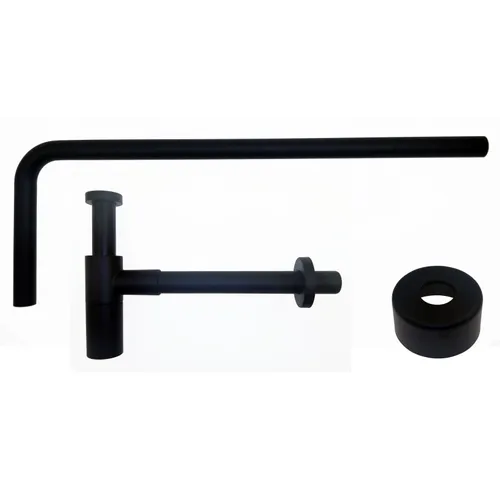 Metallvattenlås, golvrör, golvhuv i matt svart