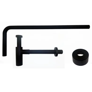 Metallvattenlås, golvrör, golvhuv i matt svart