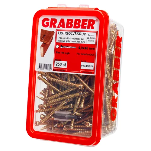 Golv- & listskruv m. borrspets & stödgänga Trä/Stål 4,2x48 mm, Gul, 250 st/frp