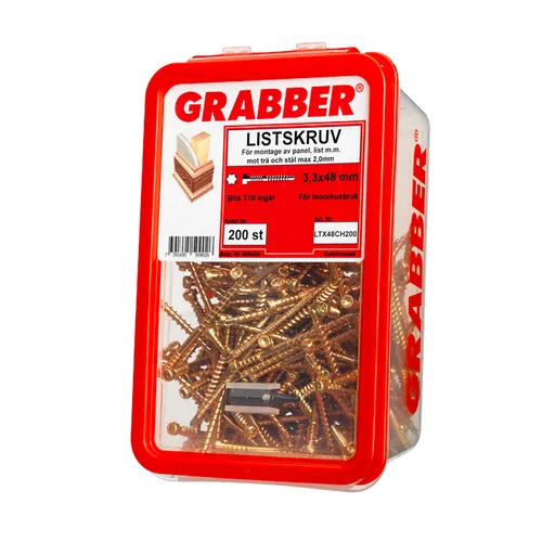 Listskruv m. borrspets & stödgänga Trä/Stål 3,3x48 mm, Gul, 200 st/frp