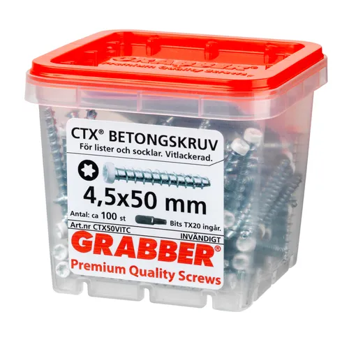 Listskruv Betong 4,5x50 mm, Vit, 100 st/frp