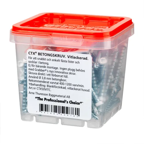 Listskruv Betong 4,5x50 mm, Vit, 100 st/frp