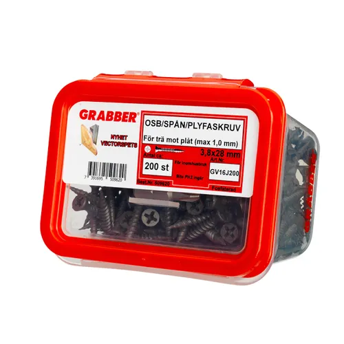 Spånskiveskruv Trä/Stål 3,8x28 mm, Fosfaterad, 200 st/frp