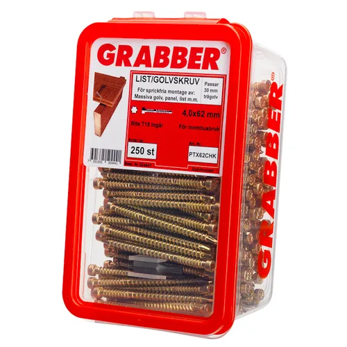 Golv- & listskruv m. borrspets & stödgänga Trä/Stål 4,2x62 mm, Gul, 250 st/frp