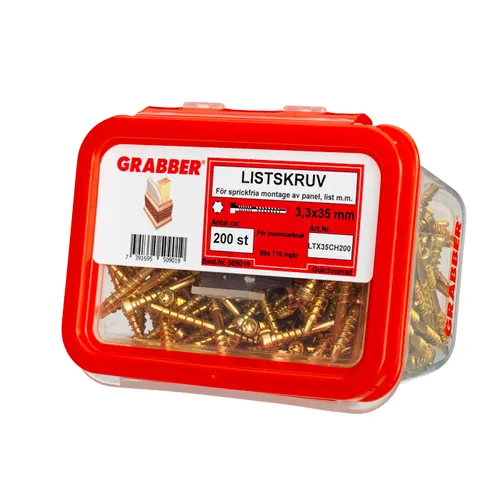 Listskruv m. borrspets & stödgänga Trä/Stål 3,3x35 mm, Gul, 200 st/frp