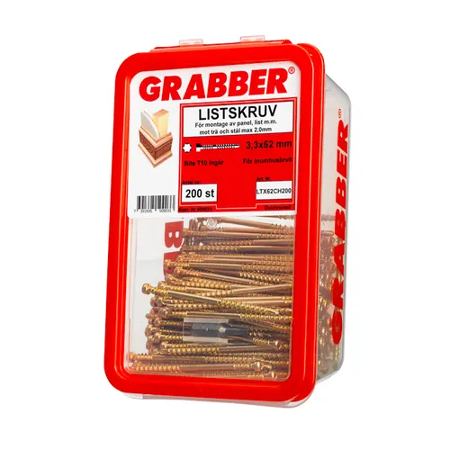 Listskruv m. borrspets & stödgänga Trä/Stål 3,3x62 mm, Gul, 200 st/frp