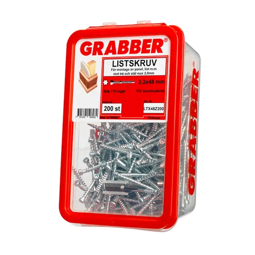 Listskruv m. borrspets & stödgänga Trä/Stål 3,3x48 mm, FZB, 200 st/frp