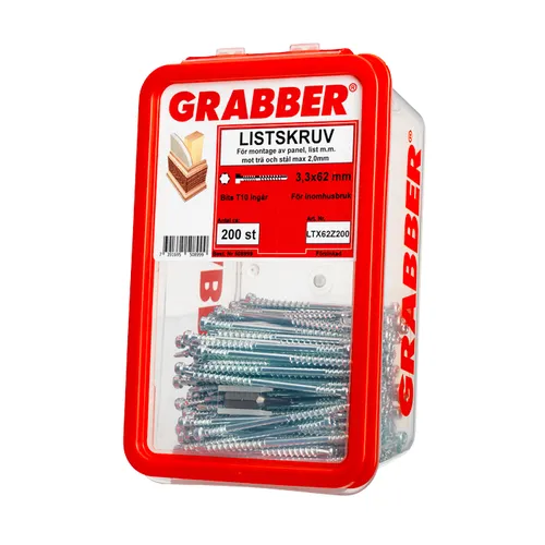 Listskruv m. borrspets & stödgänga Trä/Stål 3,3x62 mm, FZB, 200 st/frp