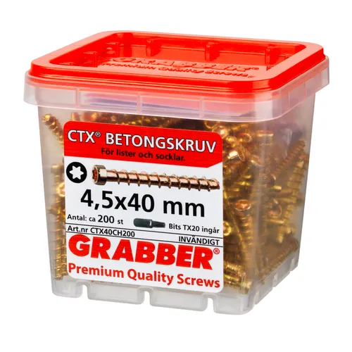 Listskruv Betong 4,5x40 mm, Gul, 200 st/frp