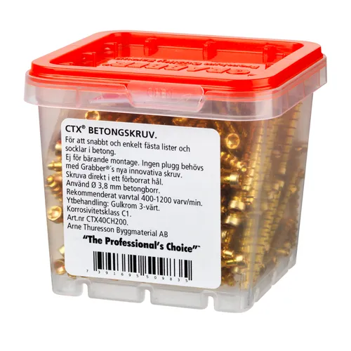 Listskruv Betong 4,5x40 mm, Gul, 200 st/frp