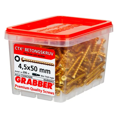 Listskruv Betong 4,5x50 mm, Gul, 200 st/frp