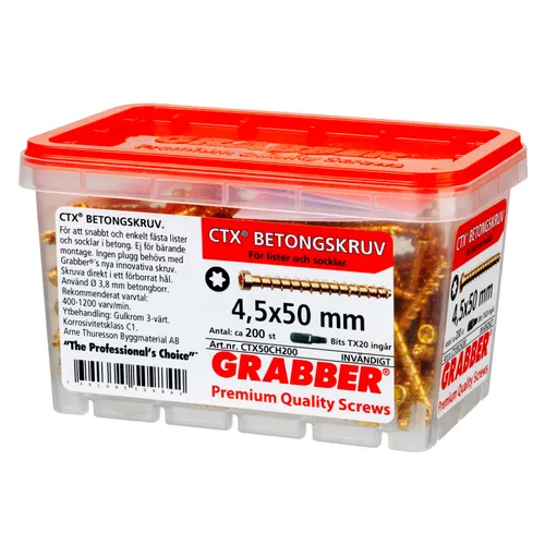 Listskruv Betong 4,5x50 mm, Gul, 200 st/frp