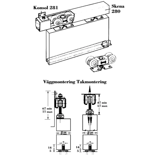 Skjutdörrskena Hendersson husky 280 1,8 m