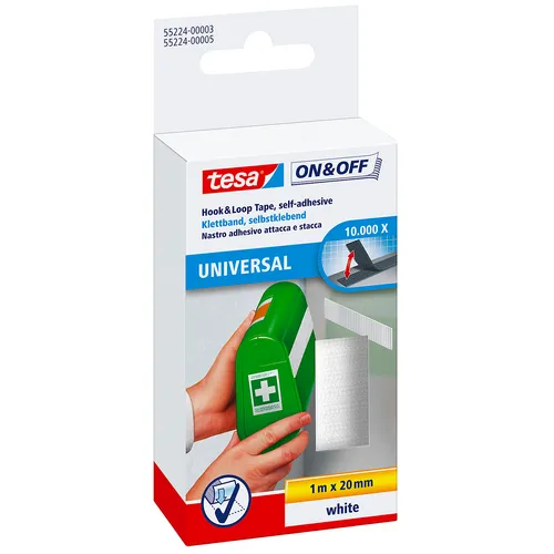 Kardborrband Tesa Vit 20 mm, 1 m
