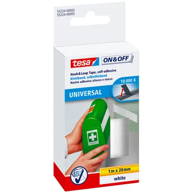 Kardborrband Tesa Vit 20 mm, 1 m