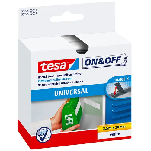 Kardborrband Tesa Vit 20 mm, 1 m