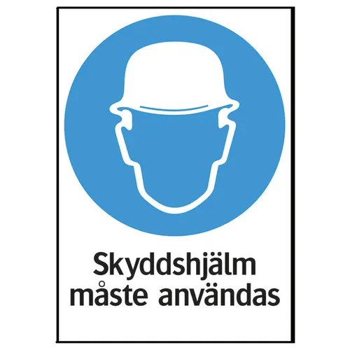 Påbudsskylt Skyddshjälm måste användas 210x297 mm