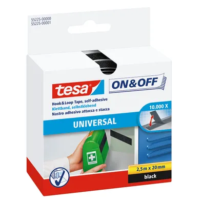 Kardborrband 2,5 m, 20 mm, Svart