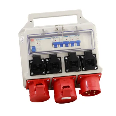 Byggcentral m. jordfelsbrytare IP44, 32 A/400 V, Grå