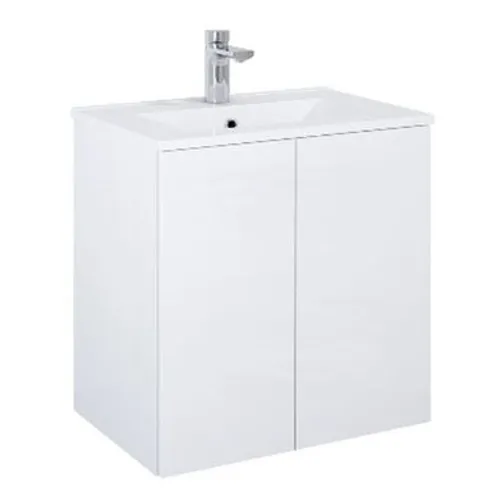 Kommod Isella 60 cm med luckor vit högblank kompakt tvättställ porslin