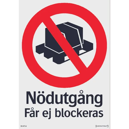 Skylt Nödutgång får ej blockeras 210x297 mm, 359714