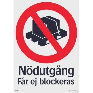Skylt Nödutgång får ej blockeras 210x297 mm, 359714