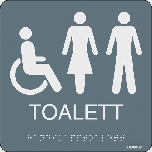 Skylt Taktil toalett handikapp 150x150 mm, 235411
