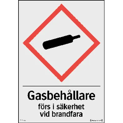 Skylt Gasbehållare förs i säkerhet 210x297 mm, 330114