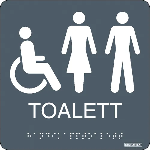 Skylt Taktil toalett handikapp 150x150 mm, 235411