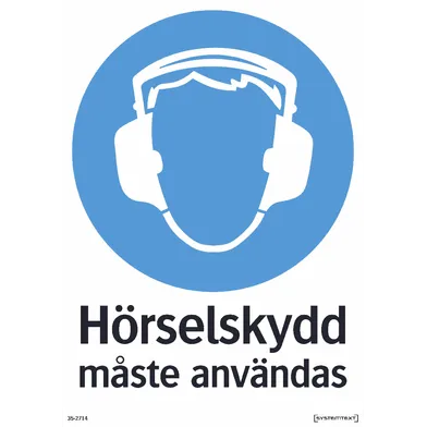 Skylt Hörselskydd måste användas 210x297 mm, 352714