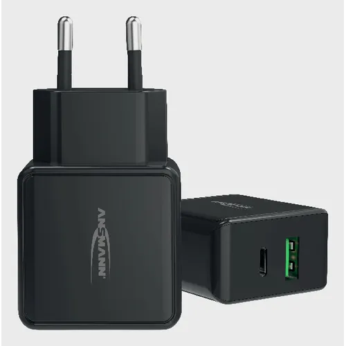 Väggladdare USB A och USB C, 18 W, Svart