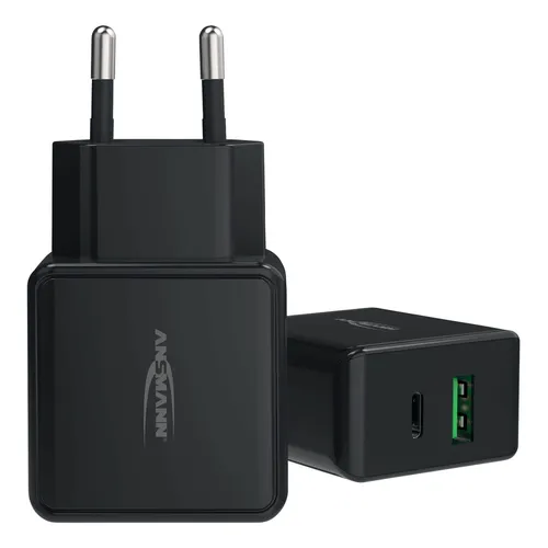 Väggladdare USB A och USB C, 18 W, Svart