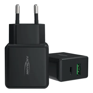 Väggladdare USB A och USB C, 18 W, Svart