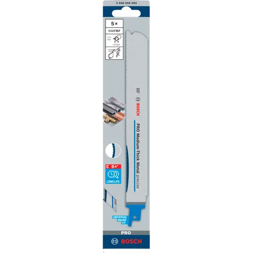 Tigersågblad S 1137 BEF PRO Medium-Thick Metal precise 225 mm,  5-pack
