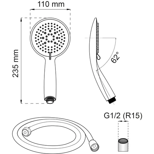 Handdush Dahlia 3-spray inkl. slang, Krom