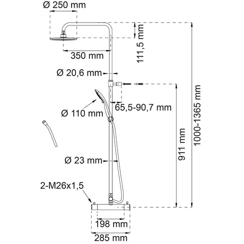 Takduschset Magnolia, 160 c/c, Krom